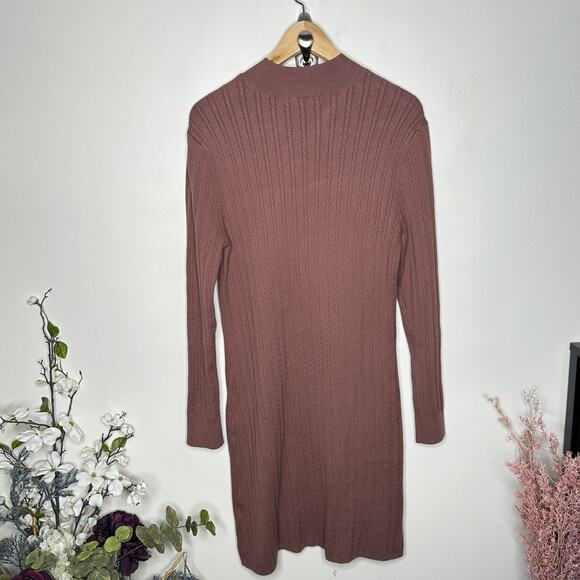 ABERCROMBIE & FITCH Mock Neck Cable Knit Sweater Dress Mauve Purple Sz XL {3T37} - Picture 4 of 5